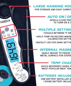 KIZEN Digital Meat Thermometer with Probe - Instant Read Food Thermometer for Cooking, Grilling, BBQ, Baking, Liquids, Candy, Deep Frying, and More - Black/White 27 918f34Fs84L