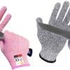 Evridwear 2 Colors 2 Pairs Combo Level 5 Cut Resistant Gloves with Strong Silicone Grip Dots Kitchen Meat cutting Fish Fillet Shucking and Mandolin Slicing Free E-book (S, Pink+Gray) Small (Pack of 4)
