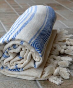 Dandelion - Ivory Basic Pattern - 100% Naturally-Dyed Cotton Turkish Towel Peshtemal - 71x39 Inches - Navy Blue 13 918kU4mk6L