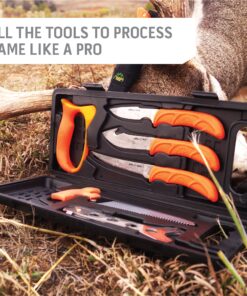 Outdoor Edge WildPak 8-Piece Hunting Knife Set & Field Dressing Kit | Features Razor-Sharp Full Tang Skinning Knife, Caping & Boning Knives, Knife Sharpener, Bone Saw, Rib Spreader | Compact Hard Case 14 918kvTEgGOL