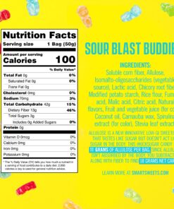 SmartSweets Sour Blast Buddies, 1.8oz (Pack of 12), Candy with Low Sugar (3g), Low Calorie (100), No Artificial Sweeteners, Plant-Based, Gluten-Free, Healthy Snack for Kids & Adults 1.8 Ounce (Pack of 12) 14 918mzftdQ3L 1