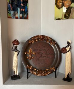 Deco 79 Polystone Woman Standing African Sculpture with Red Water Pots and Black Base, Set of 2 16"H, 4"W, Cream 34 9194AhoYKQL