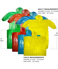Lingito Rain Ponchos Family Pack - Emergency Drawstring Hood Poncho for Children & Adults Lightweight Reusable or Disposable Family - (4) Adult + (4) Children Multicolor 19 9194ity HXL 2