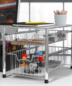 Alternative view of Simple Houseware Stackable 2 Tier Sliding Basket Organizer Drawer, Chrome 2-Tier