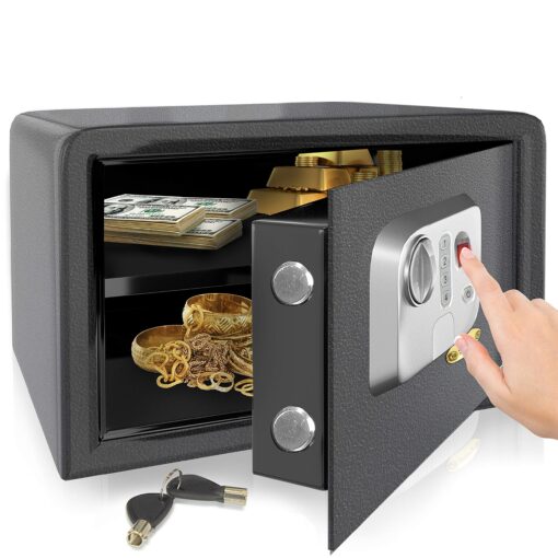 SereneLife Heavy Duty Fireproof Electronic Fingerprint Safe Box-Electronic Lock System with Mechanical Override,Digital Touch Button Control Pad-Includes 2 Keys for Unlocking-Dimension 9.8Dx13.8Wx9.8H