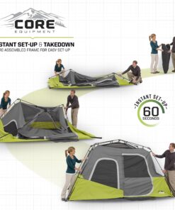 CORE 6 Person Instant Cabin Tent | Portable Large Pop Up Tent with Easy 60 Second Camp Setup for Family Camping | Included Hanging Organizer for Outdoor Camping Accessories Dark Gray/Green 38 919A M3MX8L