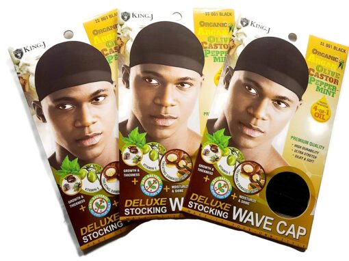 Healthy Treated Wave Deluxe Stocking Wave Cap Black (3 Pack) 1 Count (Pack of 3)