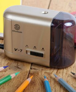 OfficeGoods Electric Pencil Sharpener - Battery or Cord Powered Portable Sharpener - Perfectly Sharpens Colored Pencils, Drafting Pencils for Artists, Office, School & Home - Gold 23 919DI8wi1L