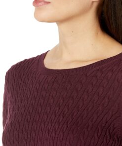 Amazon Essentials Women's Lightweight Long-Sleeve Cable Crewneck Sweater (Available in Plus Size) Large Burgundy 9 919FEBonliL