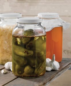 Paksh Novelty 1-Gallon Glass Jar Wide Mouth with Airtight Plastic Lid - USDA Approved BPA-Free Dishwasher Safe Mason Jar for Fermenting, Kombucha, Kefir, Storing and Canning Uses, Clear (4 Pack) Plastic Lid, 4 Pack 26 919NljDB L