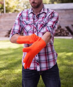 Jolly Green Products Ekogrips Premium Heat-Resistant BBQ Gloves for Cooking and Meat Handling, Kitchen Oven Gloves, Fireplace Accessory, Campfire Gloves, BBQ Mitt, Dishwashing Gloves (Orange, L/XL) Orange 33 919b5zccQVL