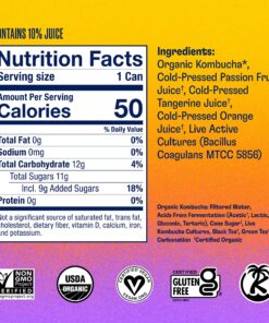 Health-Ade Canned Kombucha Tea Organic Drink, Fermented Tea with Living Probiotics, Detoxifying Acids, Supports Gut Health, Non-GMO, Vegan, Gluten Free, 12 Pack (11.5 Fl Oz Cans), Passion Fruit-Tangerine Kombucha in Cans 13 919kzcgAJIL