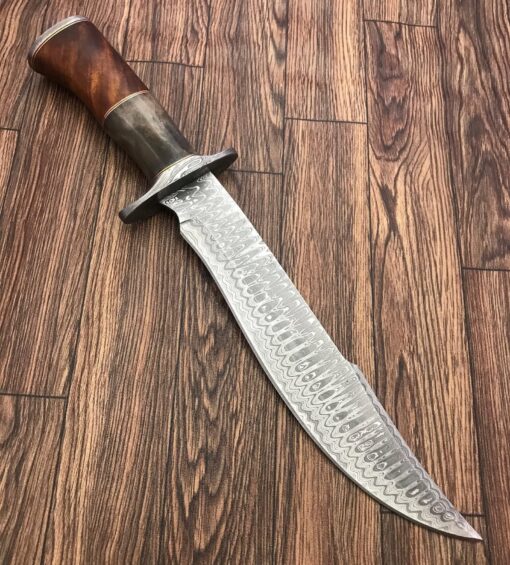 Handmade Damascus Steel 15.25 Inches Bowie Knife - Solid Marindi Wood/Bone Handle(Case/Knife may vary slightly) (REG-49) REG-49