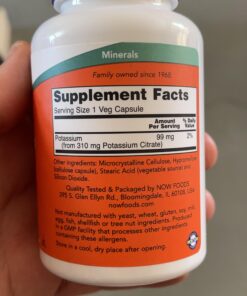 NOW Supplements, Potassium Citrate 99 mg, Supports Electrolyte Balance and Normal pH*, Essential Mineral, 180 Veg Capsules 180 Count (Pack of 1) Standard Packaging 42 919p6Vx5bhL