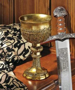 Design Toscano Golden Chalice of King Arthur Medieval Décor Decorative Gothic Goblet Sculpture, 5 Inches Wide, 5 Inches Deep, 9 Inches High, Metallic Gold Finish 21 919skRW3M5L