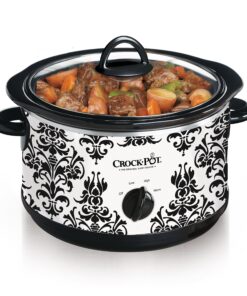 Alternative view of Crock Pot 4.5 Quart Manual Slow Cooker, Damask Pattern, White