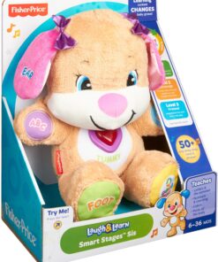 Fisher-Price Laugh & Learn Baby & Toddler Toy Smart Stages Sis Interactive Plush Dog with Music Lights & Learning Content for Ages 6+ Months 55 91A8xwvshzL