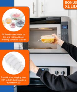 Modfamily Silicone Stretch Lids (7 pack, includes EXCLUSIVE XL SIZE), Reusable, Durable & Expandable to Fit Many Container Sizes & Shapes. Superior for Keeping Food Fresh, Dishwasher & Freezer Safe 24 91A9D5RkuL