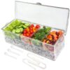 Ice Chilled 5 Compartment Condiment Server Caddy - Serving Tray Container with 5 Removable Dishes with Over 2 Cup Capacity Each and Hinged Lid | 3 Serving Spoons + 3 Tongs Included 26 91ACG6ZBBuL