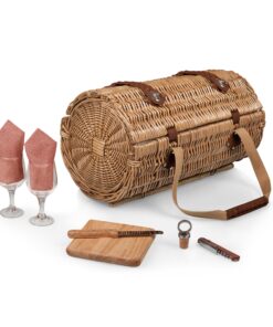 PICNIC TIME - Verona Wine & Cheese Picnic Basket - Wicker Wine Tote - Wine Basket with Picnic Set, (Adeline Collection - Deep Purple with Coral Pattern) Adeline Collection 16 91AFzPqI6aL