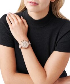 Michael Kors Parker Women's Watch, Stainless Steel and Pavé Crystal Watch for Women with Steel, Leather, or Silicone Band Blush/Rose gold 19 91AHOpRYQAL