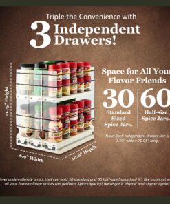 Vertical Spice - Cabinet Mounted Spice Rack Organizer - 3 Drawers, 30 Capacity - Sliding Cabinet Organizer - Pullout Shelves for Pantry Organization - Seasoning Storage - 6.9'' W x 10.75'' H x 10.6" D 6.9" W x 10.75" H x 10.6" D (222x2x11 DC) 27 91AL4aYnL