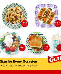 Glad Round Disposable Paper Plates for All Occasions | New & Improved Quality | Soak/ Cut Proof, Microwaveable Heavy Duty | 10" Diameter, 50 Count Bulk Plates 50 Count (Pack of 1) 18 91ARBS7kKL 2