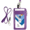 Badge Holder with Zip, Wisdompro School Supply 2-Sided Vertical PU Leather College ID Badge Holder with 1 ID Window, 4 Card Slots, 1 Side Zipper Pocket and 20 Inch Leather Neck Lanyard Strap - Purple 44 91AYHN7uJkL