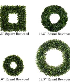 Home Boxwood Wreath-16.5-Inch Square UV Resistant Artificial Spring, Summer, Fall or Winter Outdoor/Indoor Wreaths for Front Door by Pure Garden, 16.5x3, Green 23 91AcWjI89eL