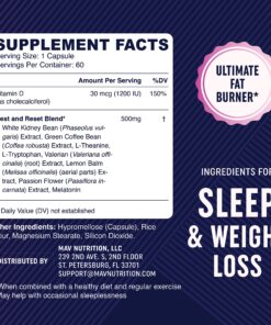 MAV NUTRITION Weight Loss Pills Night Time Fat Burner for Women & Men | Sleep Aid Diet Pills, Appetite Suppressant, Metabolism Boost, Carb Blocker; 60 Count Night Time Fat Burner Capsule 22 91Ak8kKDGGL