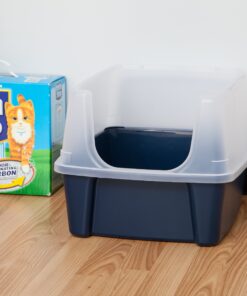 IRIS USA Open-Top Cat Litter Box with Shield and Scoop, Navy 29 91AqzJMzr7L