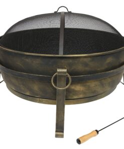 Sunnydaze 34-Inch Cauldron Style Outdoor Fire Pit Bowl with Spark Screen, Log Poker, and Wood Grate - Dark Bronze Finish 34 in 27 91B5XRmztL