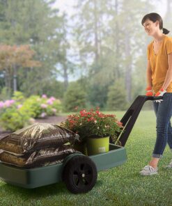 Simplay3 Yard and Garden Outdoor Cart - Long Handle Easy Turn 2 Wheel Heavy Duty Plastic Pull Cart for The Backyard 42 in. x 20 in. x 4 in. Bed, Green 12 91BV8Fh5zNL