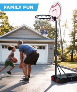 Best Choice Products Kids Height-Adjustable Basketball Hoop, Portable Backboard System w/ 2 Wheels, Fillable Base, Weather-Resistant, Nylon Net, Adjusts from 70.5in to 82.3in - White 27 91BaIDDKWhL