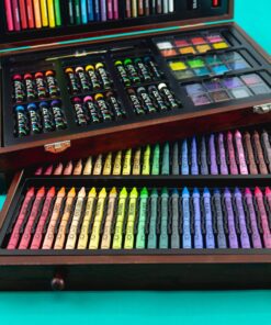 Art 101 Doodle and Color 142 Pc Art Set in a Wood Carrying Case, Includes 24 Premium Colored Pencils, A variety of coloring and painting mediums: crayons, oil pastels, watercolors; Portable Art Studio Multicolor 25 91BdXYhhPPL