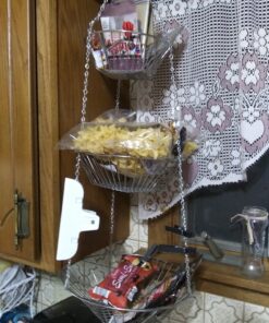 Home Basics Kitchen 3 Tier Wire Detachable Customizable Round Hanging Fruit Baskets , Heavy Duty, Space Saving, Chrome Finish 18 91Bf5dboptL