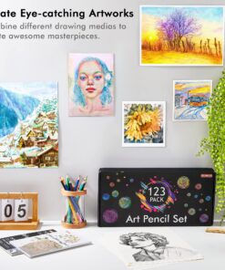 Shuttle Art Professional Drawing Kit, 123 Pieces of Drawing Pencils Set Includes Colouring Pencils, Watercolor, Charcoal, Graphite and Sketch, Ideal for Adults Children Artists 31 91BlEq85O7L