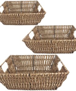 Trademark Innovations Set of 3 Square Wicker Look Baskets With Built In Handles 18 91BmUfMMQXL