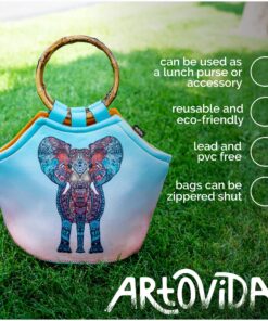 Artovida Artists Collective Lunch Purse | 11 x 15 x 6 Inches Large Reusable Insulated Lunch Tote with Inside Pocket - Design by Monika Strigel (Germany) Elephant - Bamboo Monika Strigel (Germany) - Boho Summer Elephant 24 91BmVoOExnL