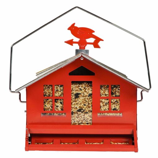 Perky-Pet 338 Squirrel-Be-Gone II Country House Bird Feeder with Weathervane, 8 lb, Red, 14W x 11.3D ins. Feeder Home