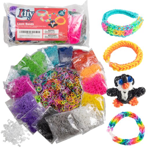 Loom Rubber Bands 4800 pc Refill Kit w 16 Unique Rainbow Colors (300 of Each) & 200 Clips - Works w All Rubber Band Jewelry Looms - DIY Gift for Girls Boys & Bracelet Making Craft for Kids and Camps