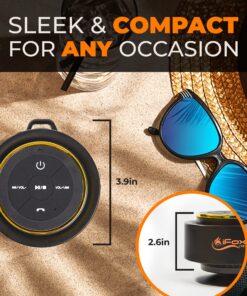 iFox Portable Bluetooth Shower Speaker, IPX7 Waterproof Outdoor Wireless Speaker, Built-in Mic, Carabiner, Beach, Camping, Hiking, Pool, Great Gift, Black/Gold 27 91C6glHoQZL