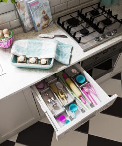 PRACTICAL COMFORT Kitchen Drawer Organizer for Silverware Utensils Flatware 9 Dividers Set | MEDIUM | 3 Dividers 17.5" to 19.7" + 6 Dividers 3.8" 25 91CCrTYTYtL