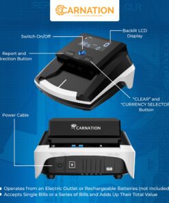 Carnation CRD12A Automatic Counterfeit Bill Detector - 3-Way System, Scan Bills Using Durable Ultraviolet, Magnetic Ink, IR Technology - Multi-Currency Checker for US Dollar, Euro, Mexican Peso 9 91CDos8du1L
