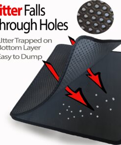 iPrimio Large Cat Litter Trapper Mat with Exclusive Urine/Waterproof Layer - Cat Litter Mat - Larger Holes with Urine Puppy Pad Option for Messy Cats - Soft on Paws and Light - 30" x 23" (Black Color) 30x23 - Black 34 91CYNLsprUL