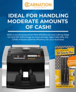 Carnation CR180 Money Counter Machine with Counterfeit Bill Detection and 3 Banknote Tester Pens - Scan Bills with UV and MI Technology - Multi-Currency Checker for US Dollar, Euro, Mexican Pesos 7 91CYfOk0paL