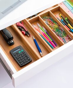 Expandable Bamboo Silverware Organizer - Kitchen Drawer Organizer, Utensil Holder - Drawer Organization and Storage in Kitchen, Bathroom or Bedroom, 17” Long, Adjustable from 13” - 22.2” Wide, 2” Deep 28 91CcVVks 0L