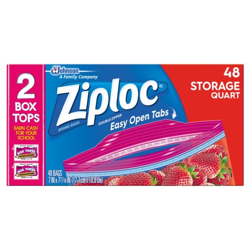 Ziploc Storage Bags with New Grip 'n Seal Technology, For Food, Sandwich, Organization and More, Smart Zipper Plus Seal, Quart, 3 pack, 150 count