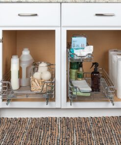 Household Essentials Glidez Multipurpose Chrome-Plated Steel Pull-Out/Slide-Out Storage Organizer for Under Sink or Under Cabinet Use - 2-Tier Design - Fits Standard Size Cabinet or Shelf, Chrome Undersink 12.25" - Standard 33 91CvOkUR6FL