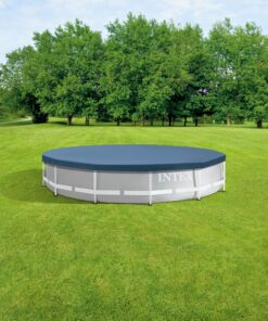 INTEX 28031E Pool Cover: For 12ft Round Metal Frame Pools – Includes Rope Tie – Drain Holes – 10in Overhang – Snug Fit 12-Foot 20 91CzzswqYnL